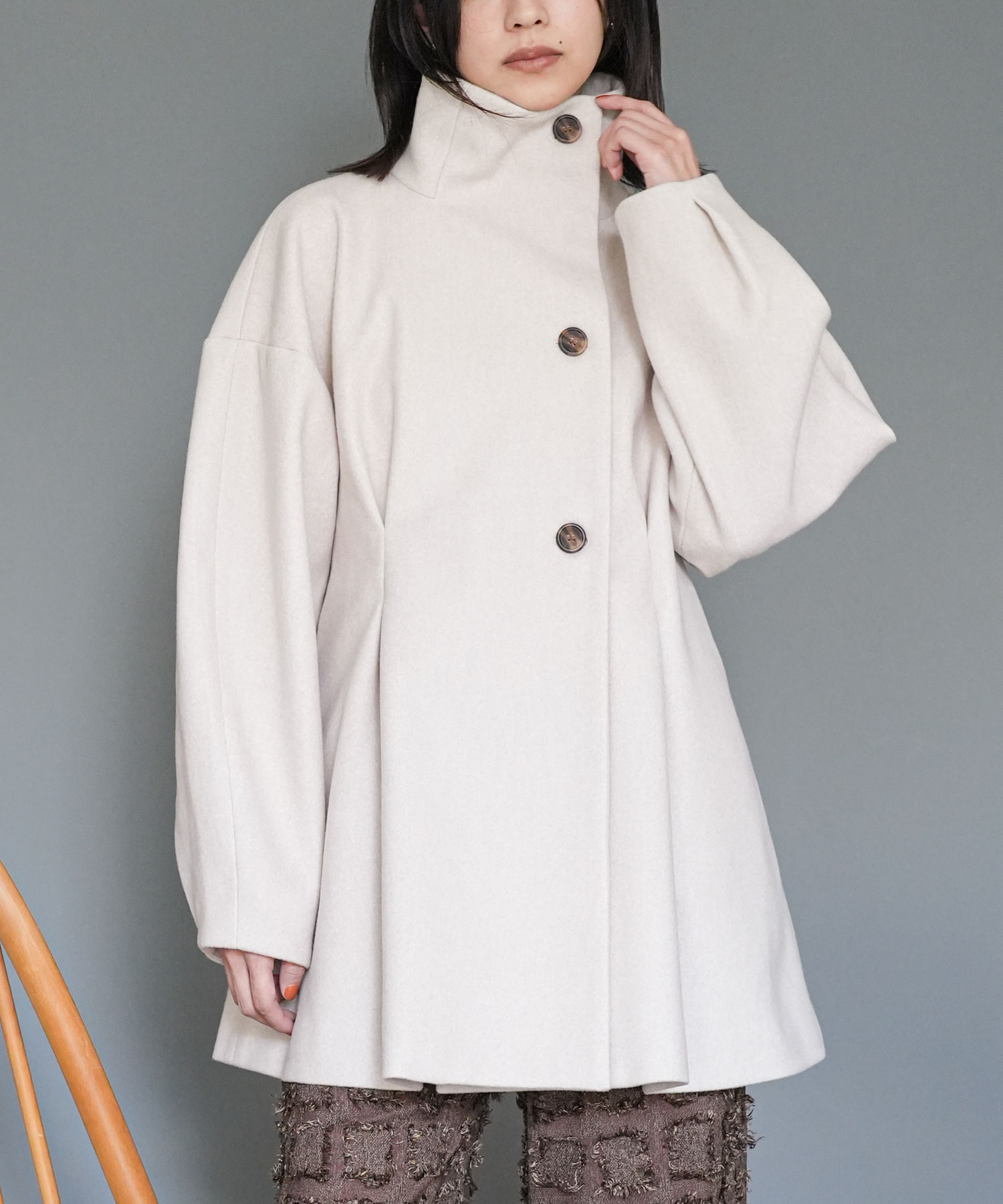 ウェスト絞りフェイクウールコート フェイクウールコート 袖ダーツ