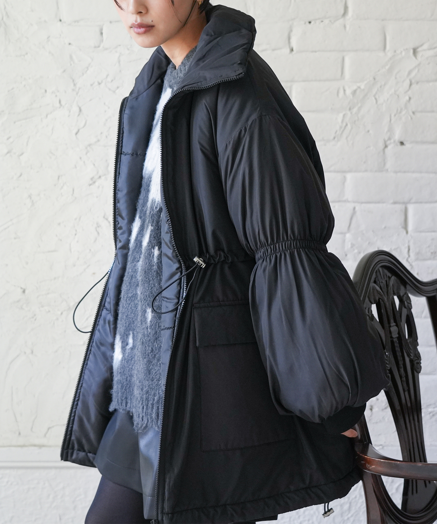 mili an deni（ミリアンデニ） 中綿ドロストスタンドカラーコート