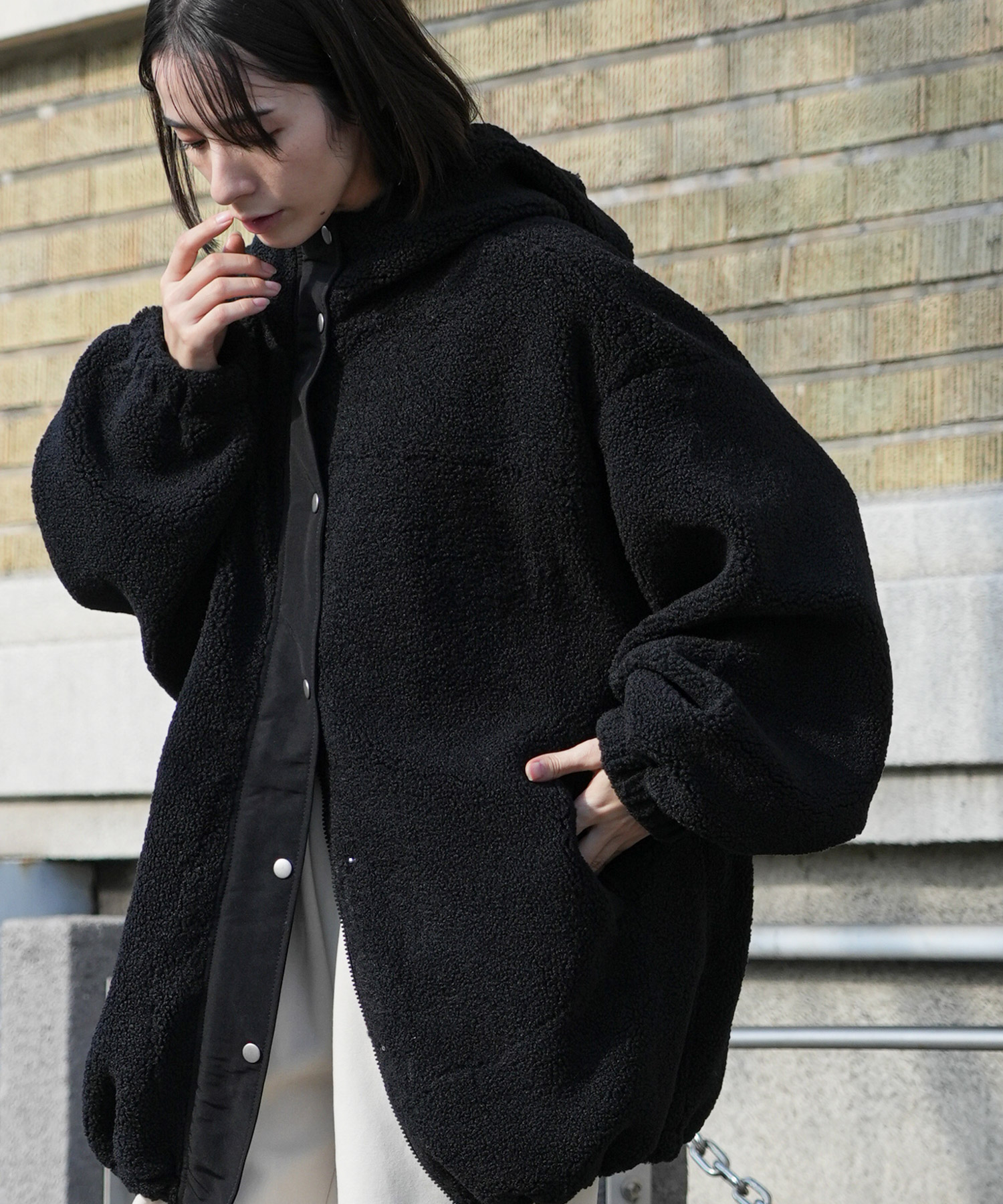 mili an deni（ミリアンデニ） ボアビッグシルエットフードブルゾン 