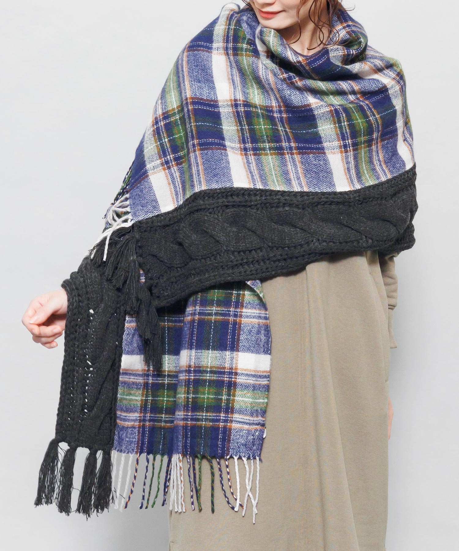 ケーブルニット切り替えマフラー（ネコポス）レディース 防寒対策