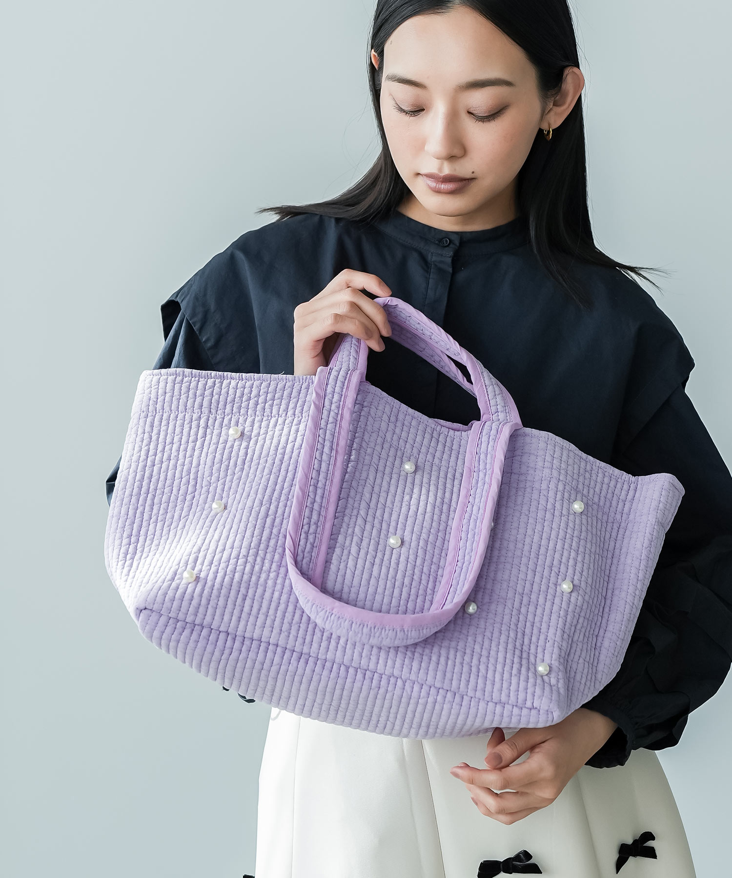 mili an deni（ミリアンデニ） パール付きヌビバッグ キルティング 