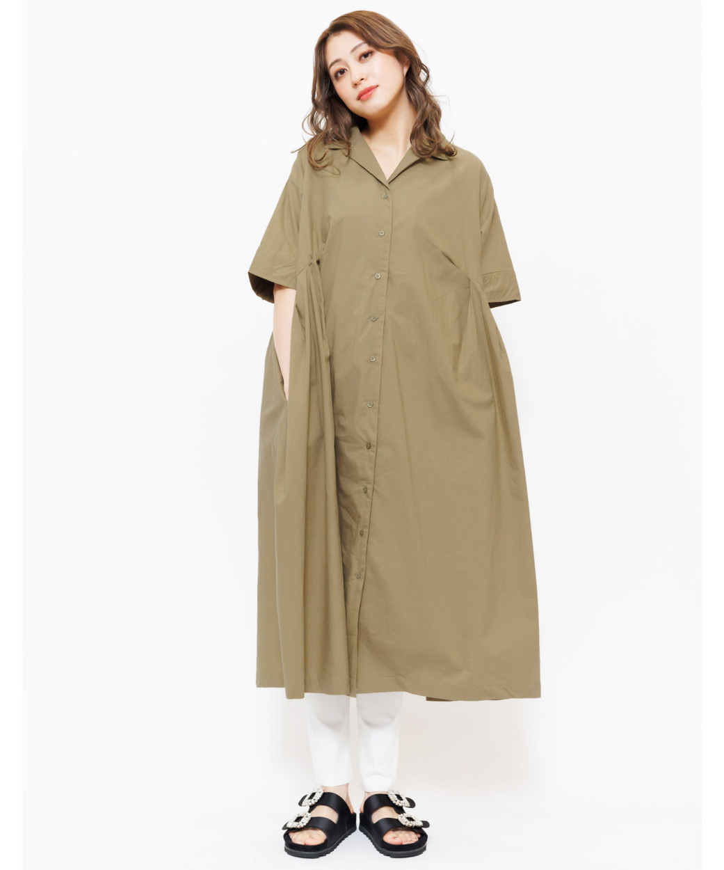 期間限定! DKNY Aライン シャツワンピース ダナキャランニューヨーク DKNY ☆$99 サイドロゴテープ襟付きV