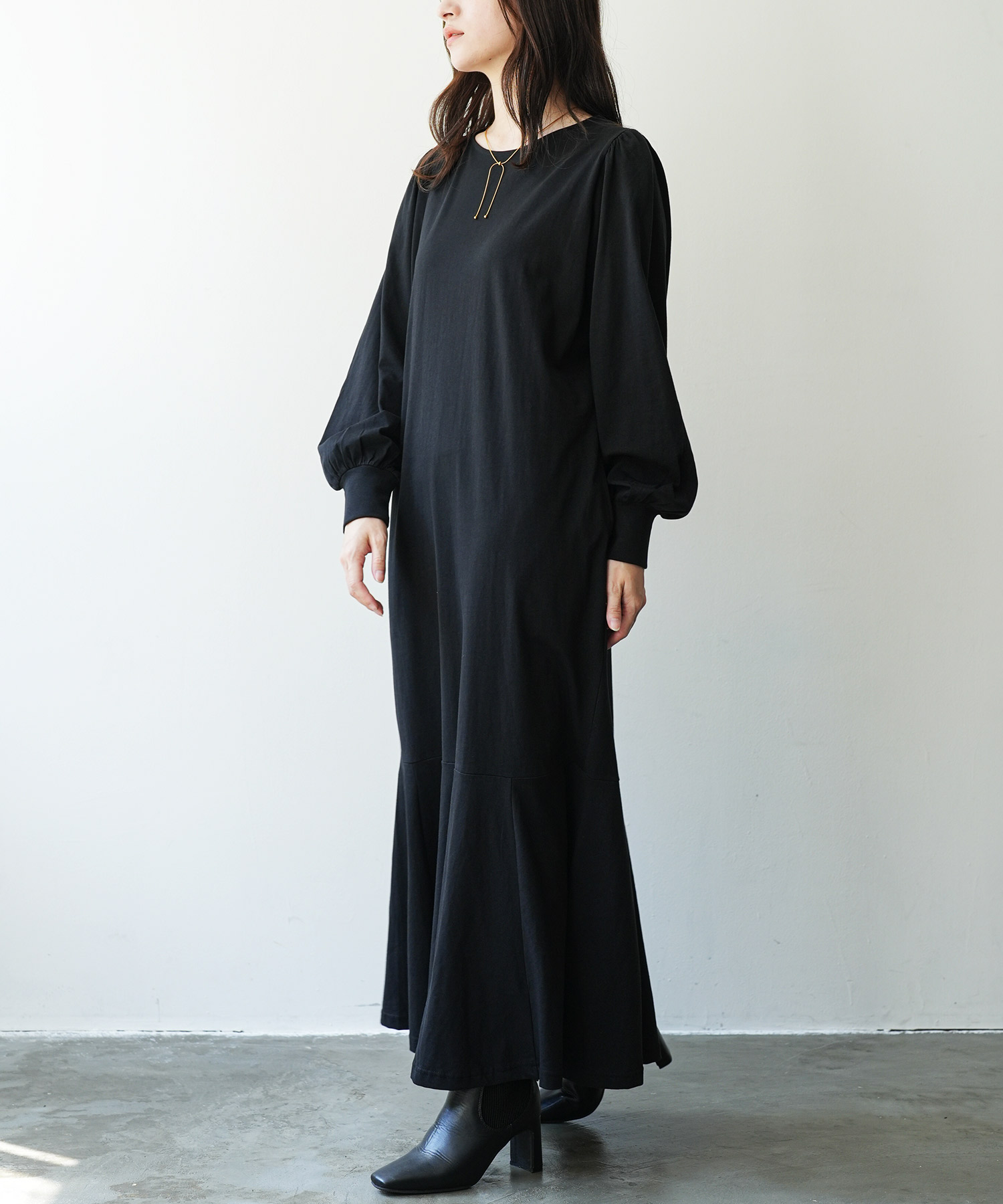 マーメイドラインワンピース レディース ロング丈 ハイネック コットン