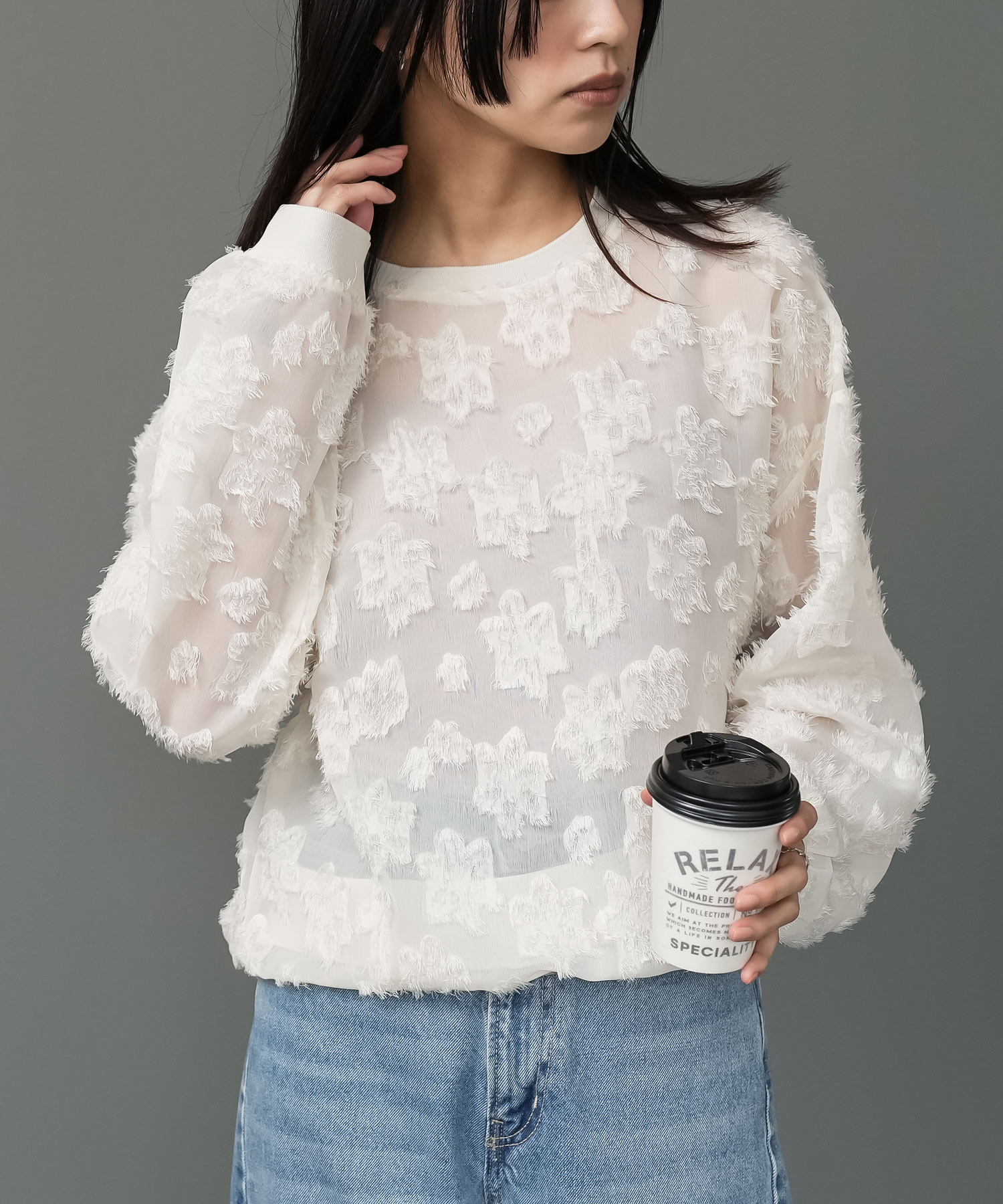 シアー花柄プルオーバー シアープルオーバー 花柄シアー