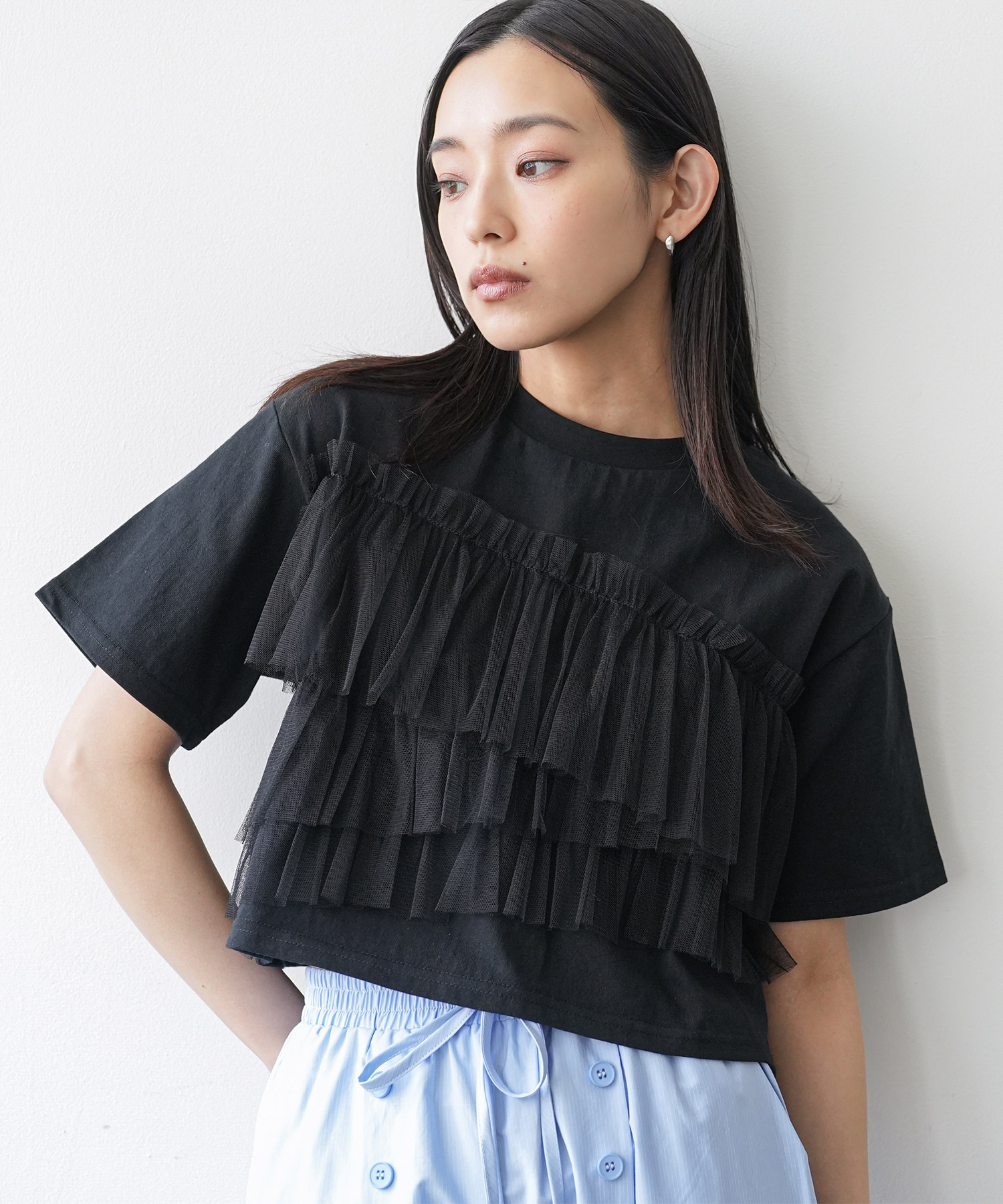 tシャツ 「Narcissus」チュールブロッキングTシャツ レディース Narcissus tシャツ 「Narcissus」チュールブロッキングTシャツ