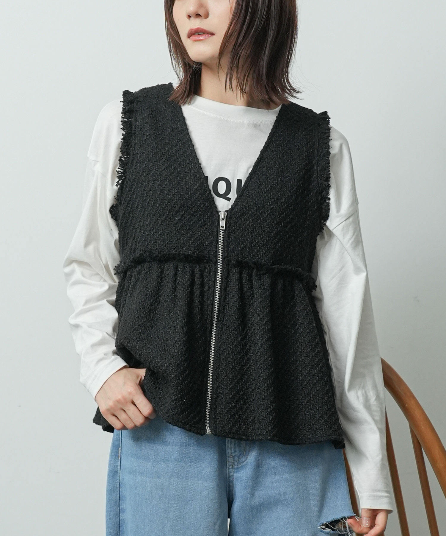 ミックスツィードペプラムベスト ペプラムベスト ツィードベスト