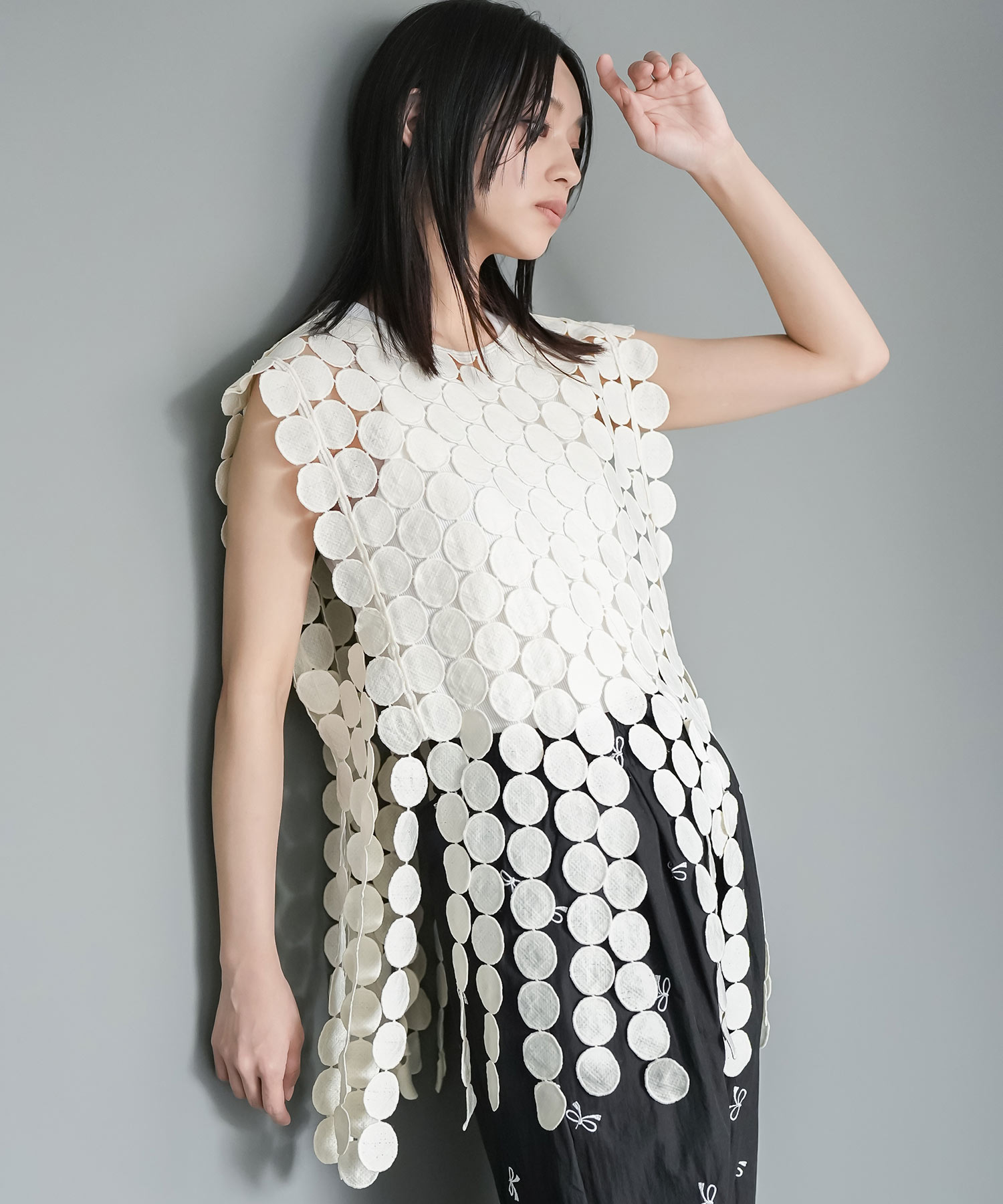 【✨️45R✨️美品✨️】コットンフリンジベスト セール】Vネックフリンジベスト（ベスト）｜Trish（トリッシュ