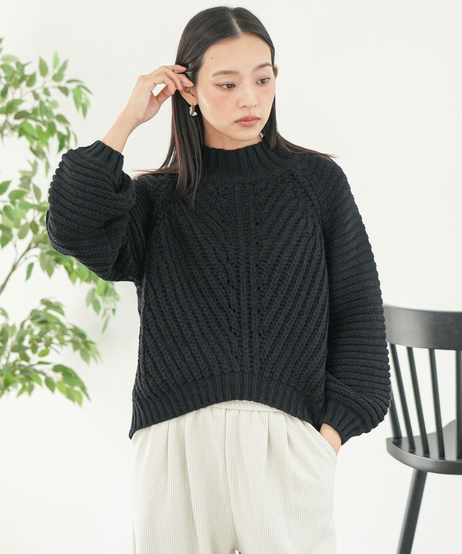 mili an deni（ミリアンデニ） 畦編みハイネックニットプルオーバー