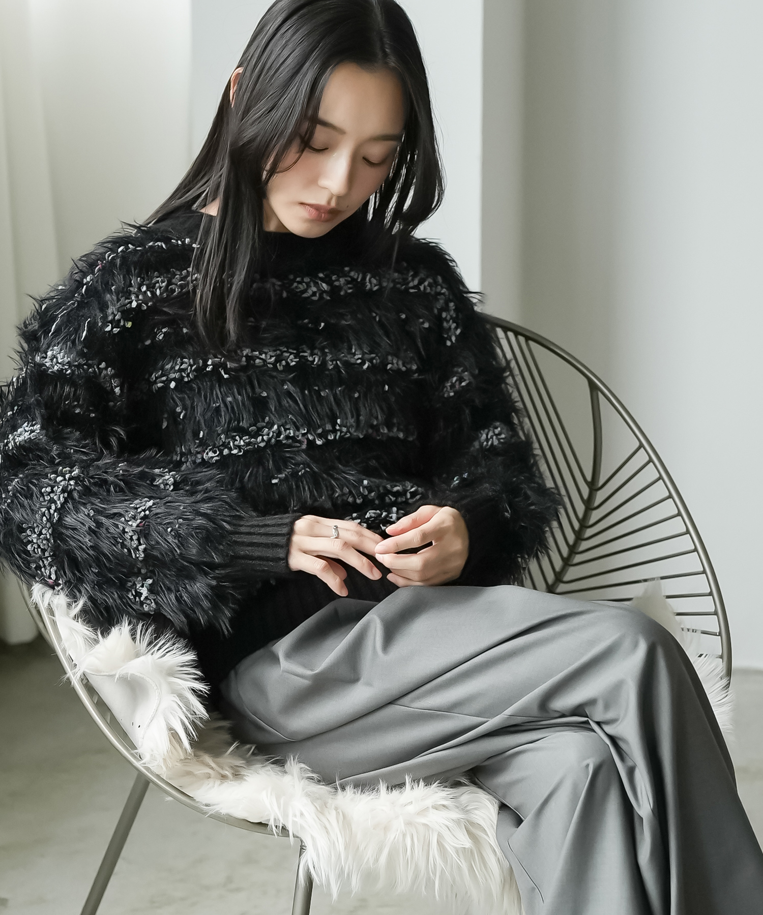 mili an deni（ミリアンデニ） ミックスヤーンシャギーニットプル