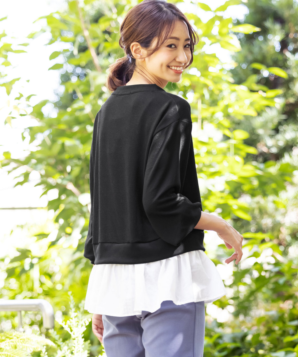 トップス nana レディース トップス ストレッチ起毛 布帛切替 ニット プル