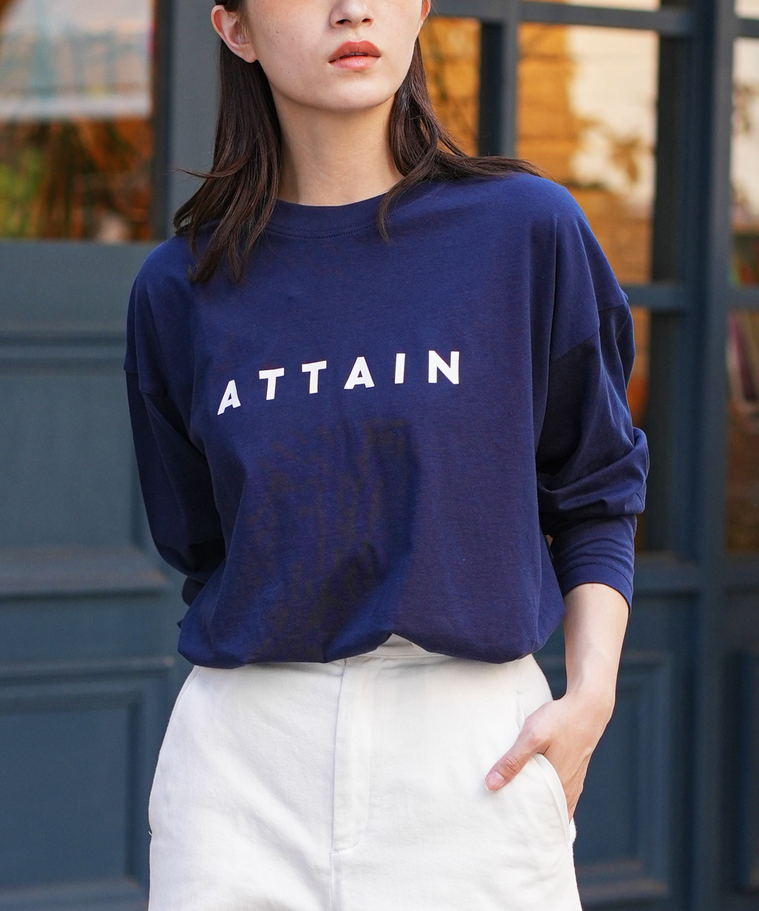 フォントプリントTシャツ レディース トップス 長袖 カットソー