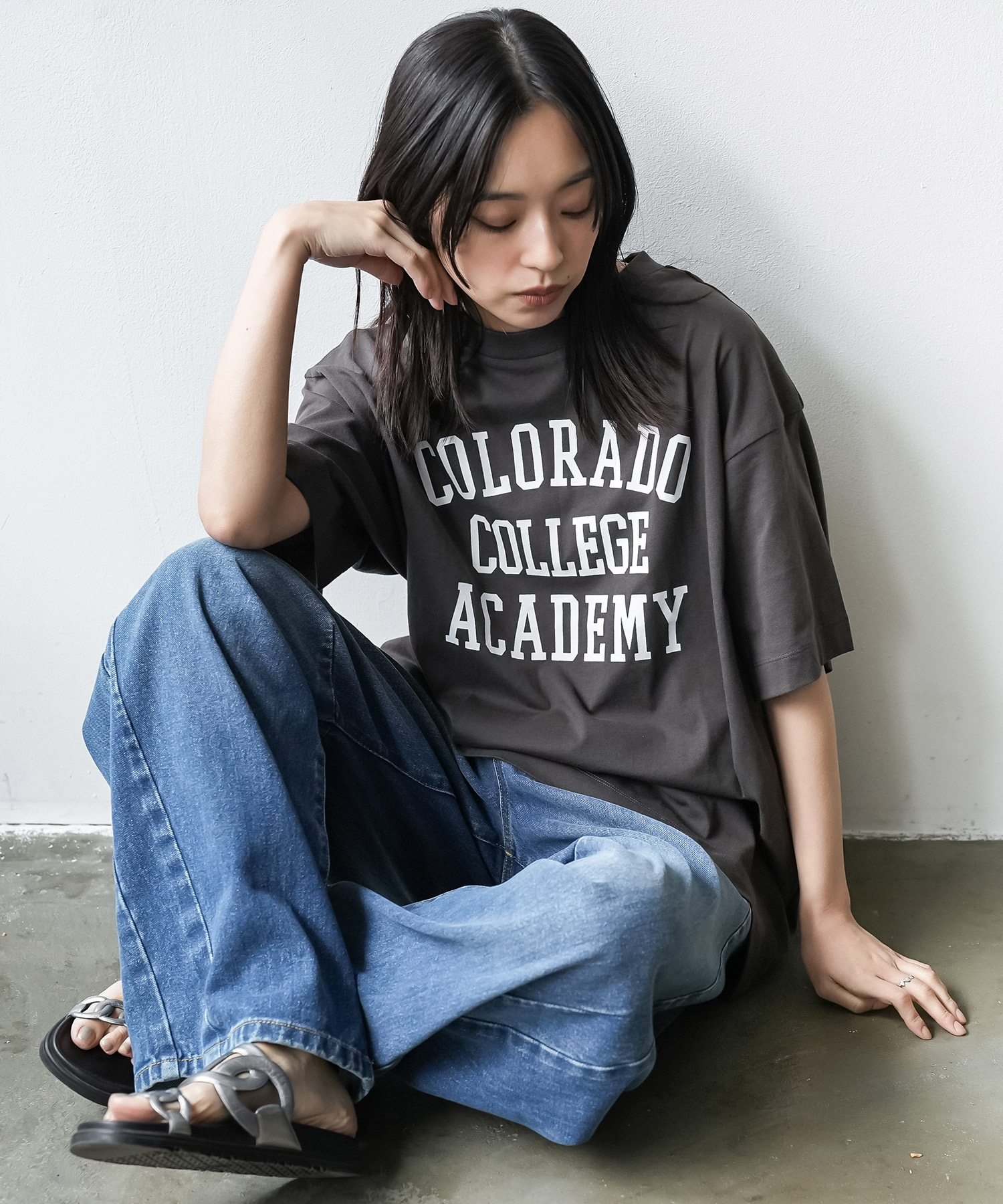 半袖カレッジプリントTシャツ  カレッジフォントT  オーバーサイズＴ  半袖Tシャツ  綿１００％T  レディース (郵2) ポイント消化 | ブランド登録なし | 02