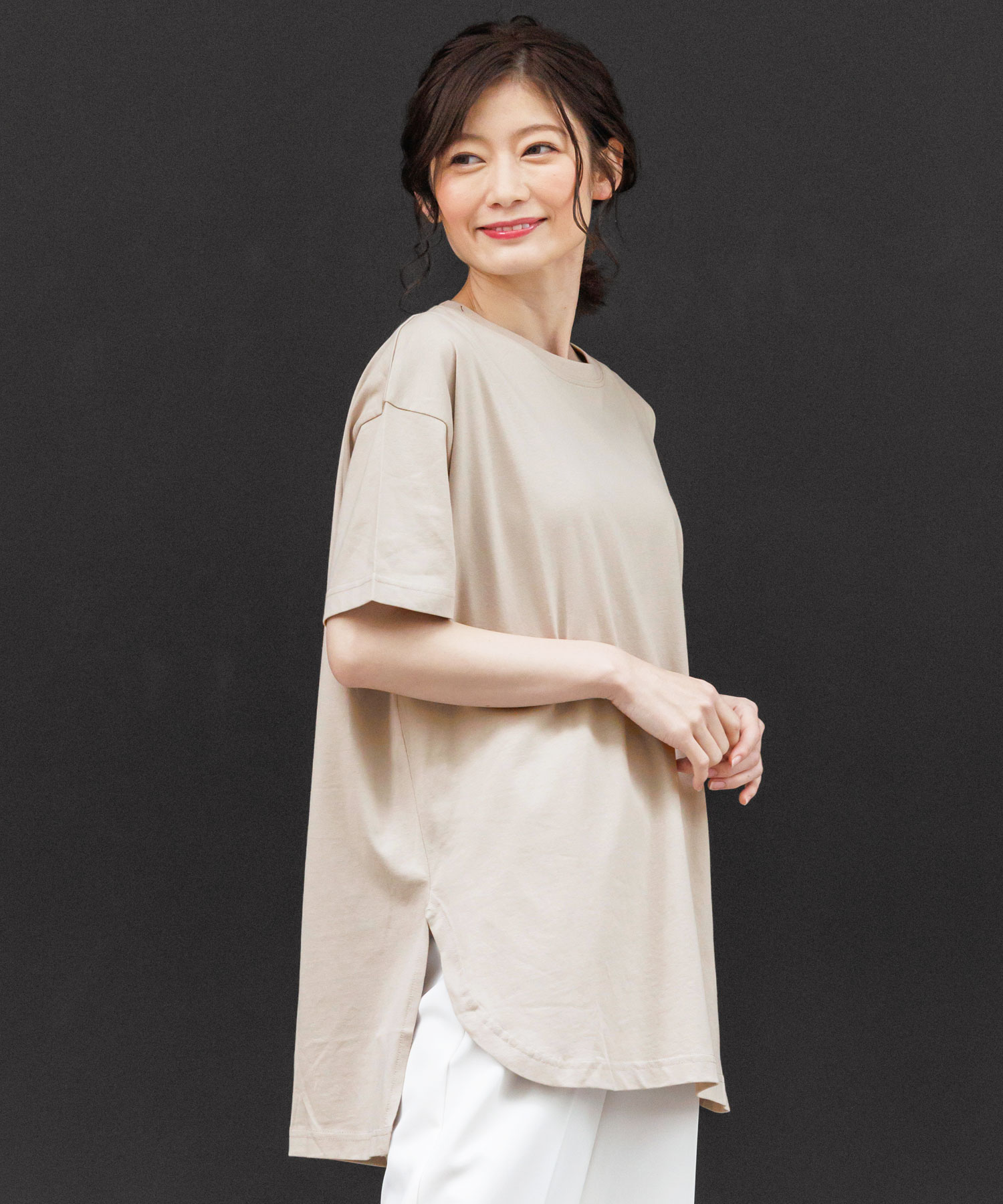 サイドスリット裾ラウンドTシャツ (郵1)｜mili｜02