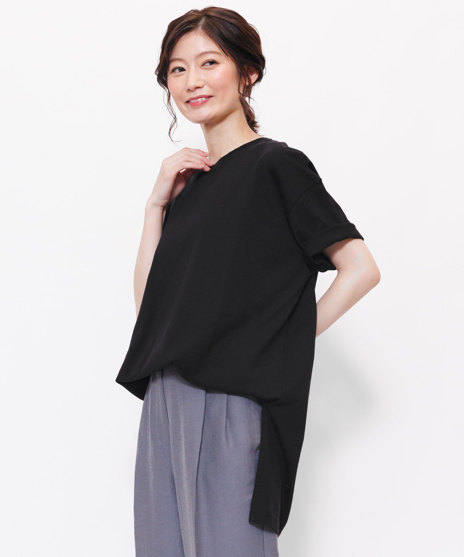 サイドスリット裾ラウンドTシャツ (郵1)｜mili｜03
