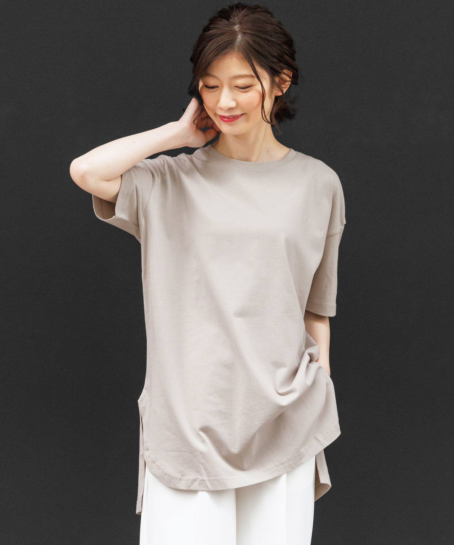サイドスリット裾ラウンドTシャツ (郵1)｜mili｜05
