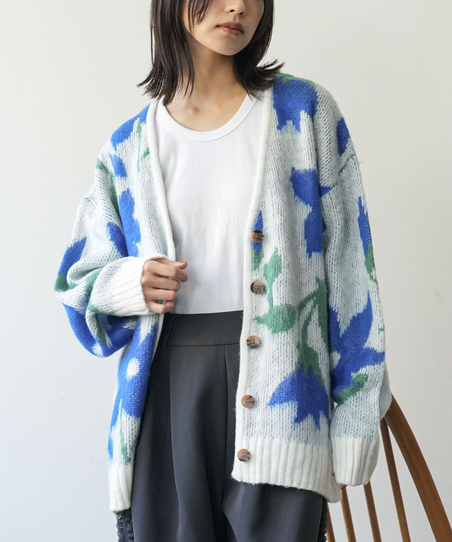 PAULE KA ポールカ●フラワージャカード柄カーディガン PAULE KA ポールカ○フラワージャカード柄カーディガン