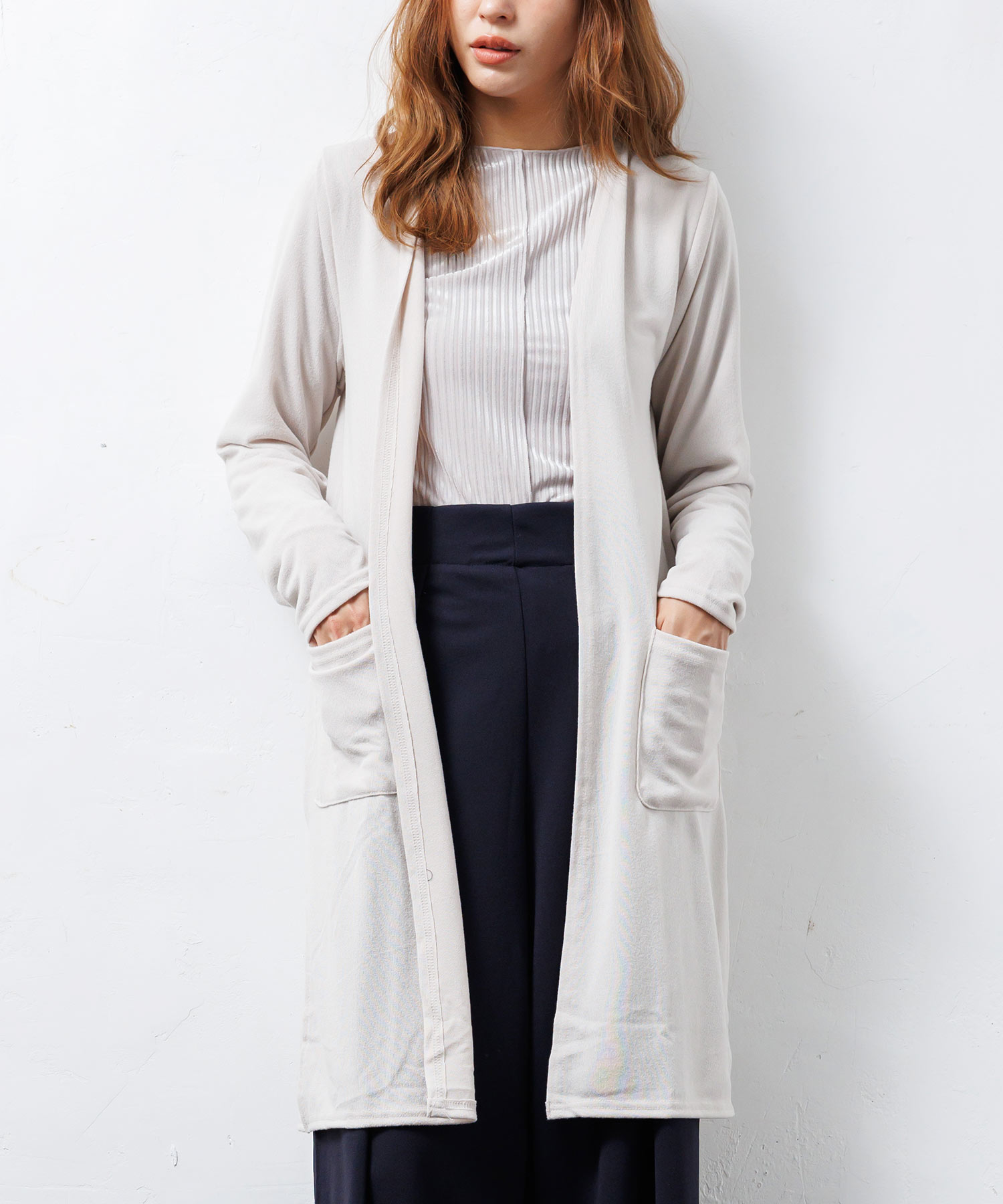 レディース カーディガン ストレッチ起毛ロング トップス アウター