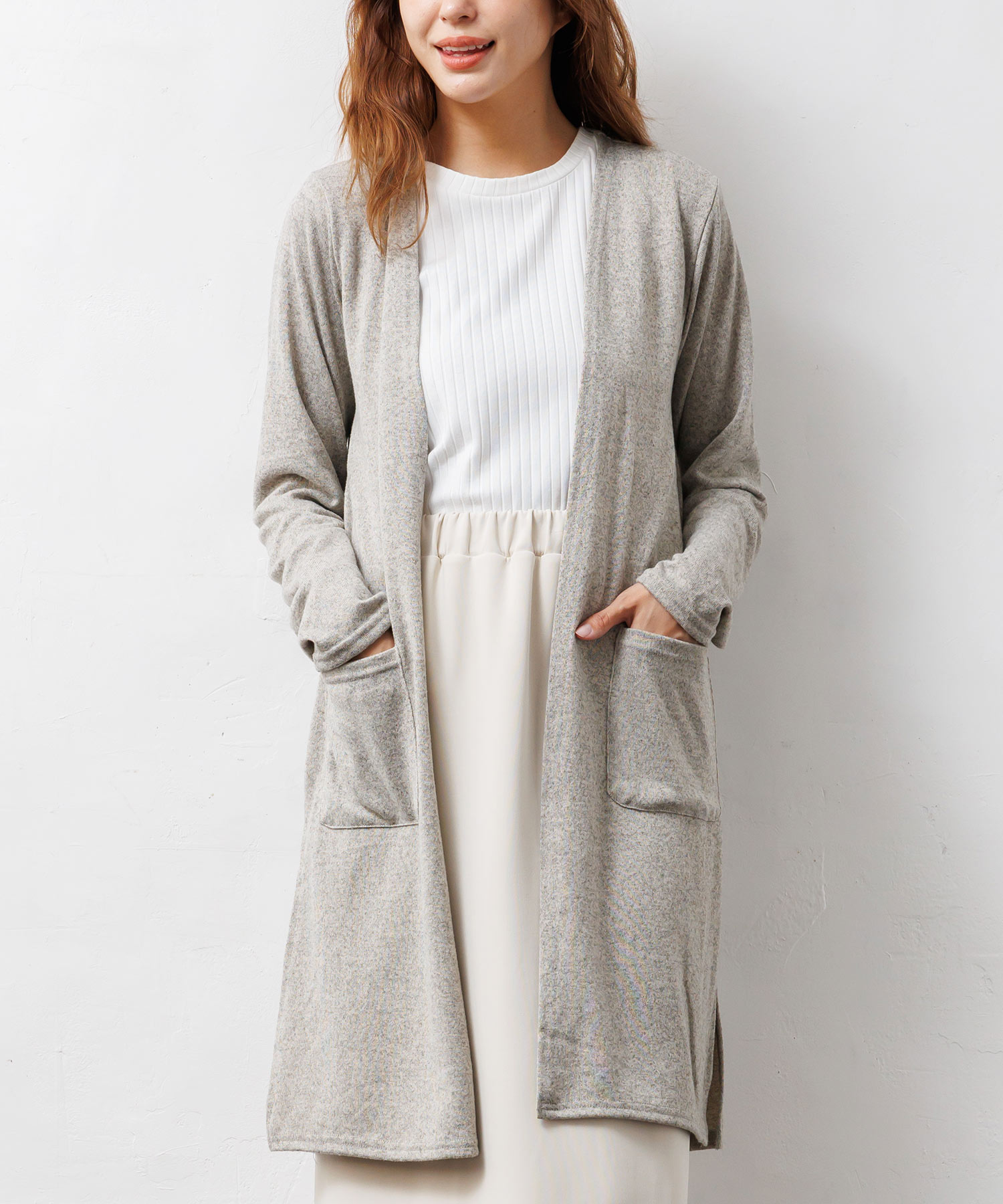ケーブル切替 ニット ロングカーディガン | 大きいサイズの服