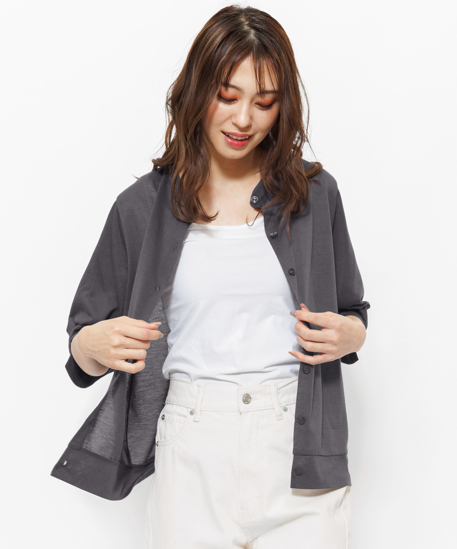 UVスキッパースリーブカーディガン レディース トップス UV加工