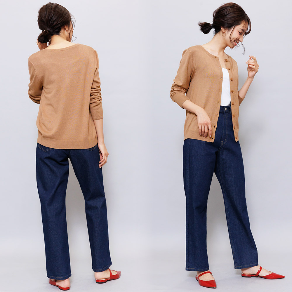 ニットカーディガン クルーネック ニットトップス ポイント消化 レディース レーヨン素材 春ニット 郵2 長袖 日本最級 レディース