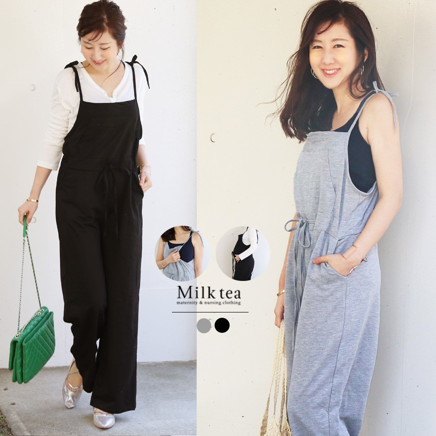 【美品】ミルクティーMilk tea フリル＆プリーツサロペット授乳＆マタニティ 授乳服・マタニティ＞グレース・シルキープリーツサロペット