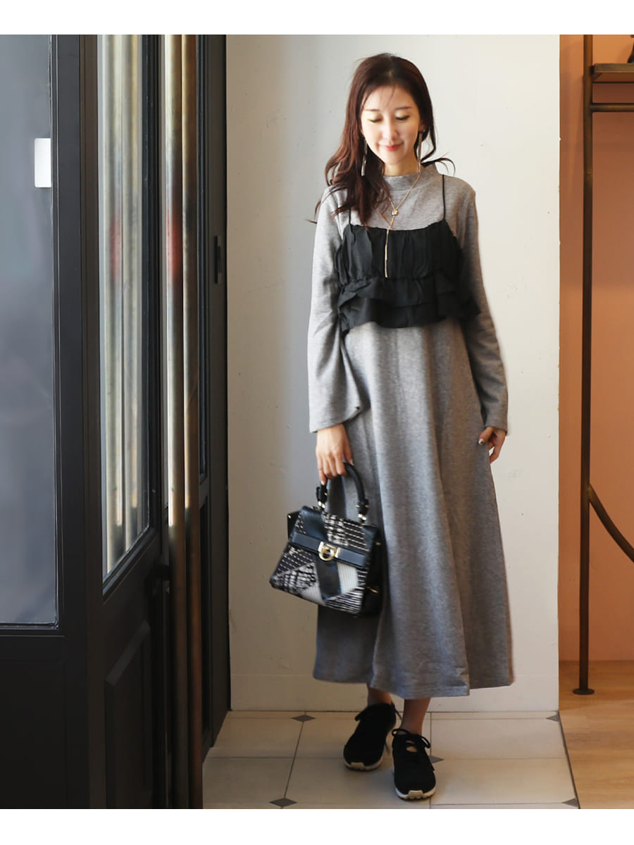 マタニティ 服 授乳服 フレアスリーブあったかワンピース＆ビスチェ