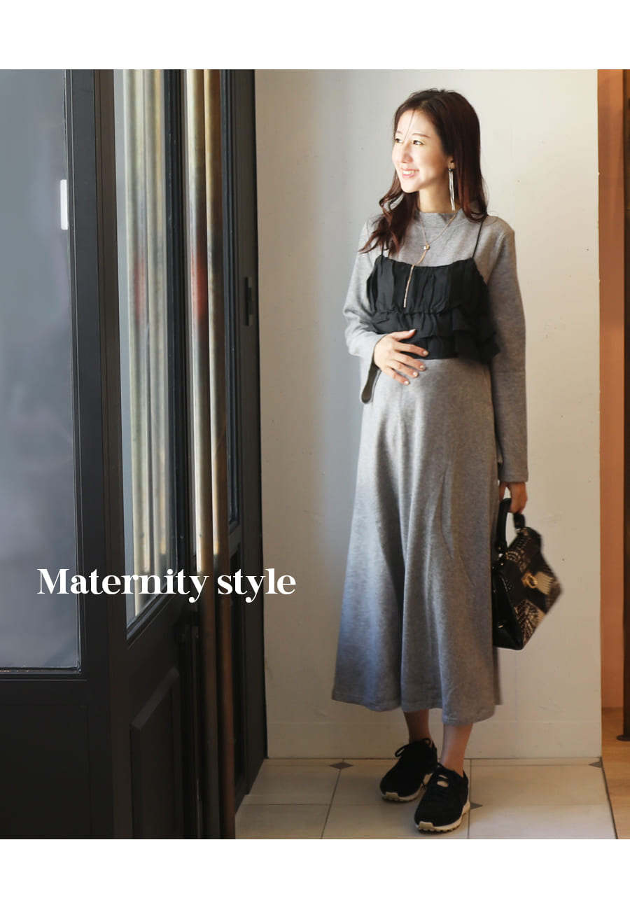 マタニティ 服 授乳服 フレアスリーブあったかワンピース＆ビスチェセット【587411】授乳服 授乳 マタニティ マタニティ |  | 03