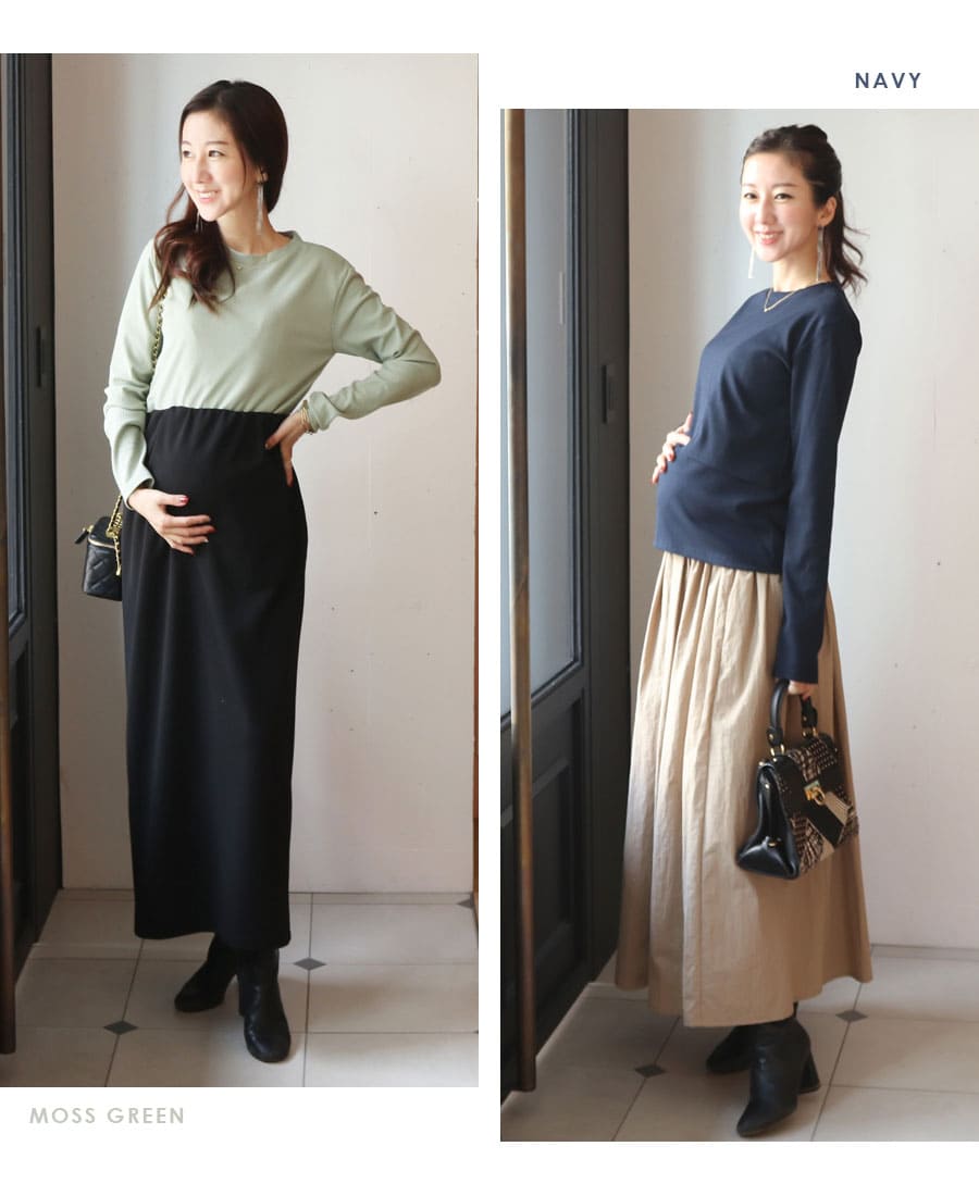授乳服 マタニティウエア 「最初の授乳服にもおすすめ」シンプル&ベーシック綿混リブ・クルーネック授乳トップス 関連画像4