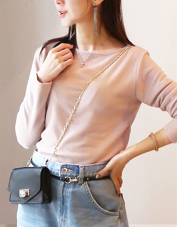 エル・柔らかストレッチリブボートネック長袖Tシャツ・授乳トップス