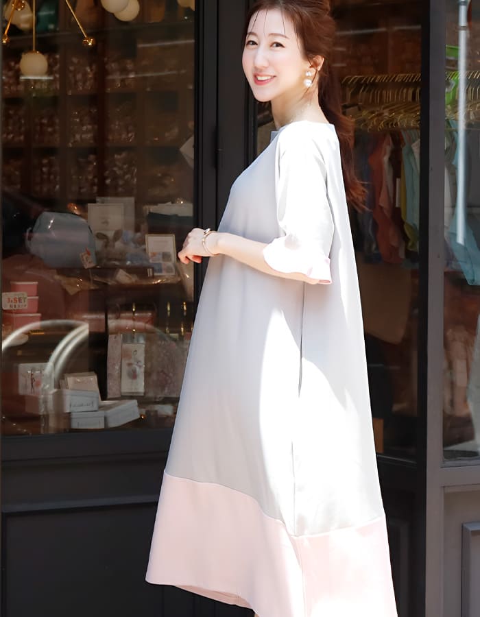 ＜授乳服・マタニティ＞アルバ・バイカラーワンピース