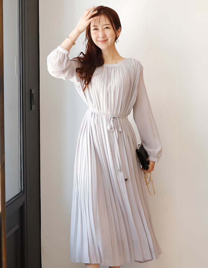  ＜授乳服・マタニティ＞梨地シフォンプリーツワンピース