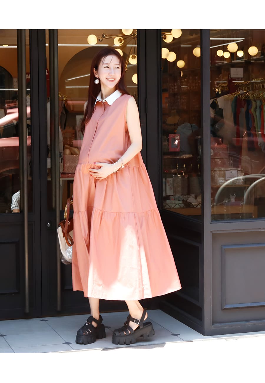マタニティ 服 授乳服 ウィロウ・上品カラーティアードノースリーブ