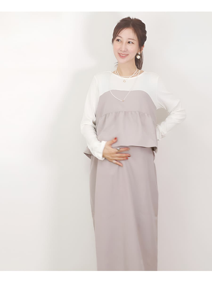 マタニティ 服 授乳服 ペプラムフレアドッキングワンピース スリットタイプ 【582135】  ジャンスカ フォーマル お宮参り |  | 16