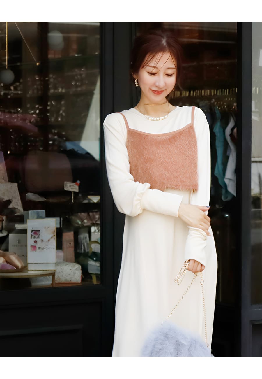 マタニティ 服 授乳服 ラメニットワンピ×シャギービスチェ2点セット カシュクールタイプ 【582141】 |  | 13