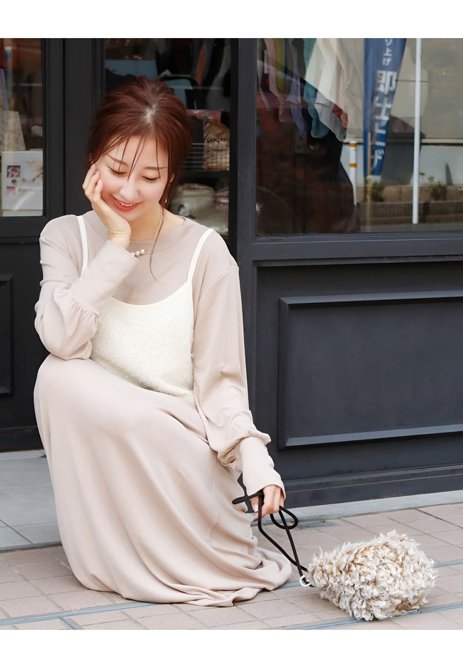 マタニティ 服 授乳服 ラメニットワンピ×シャギービスチェ2点セット カシュクールタイプ 【582141】 |  | 16