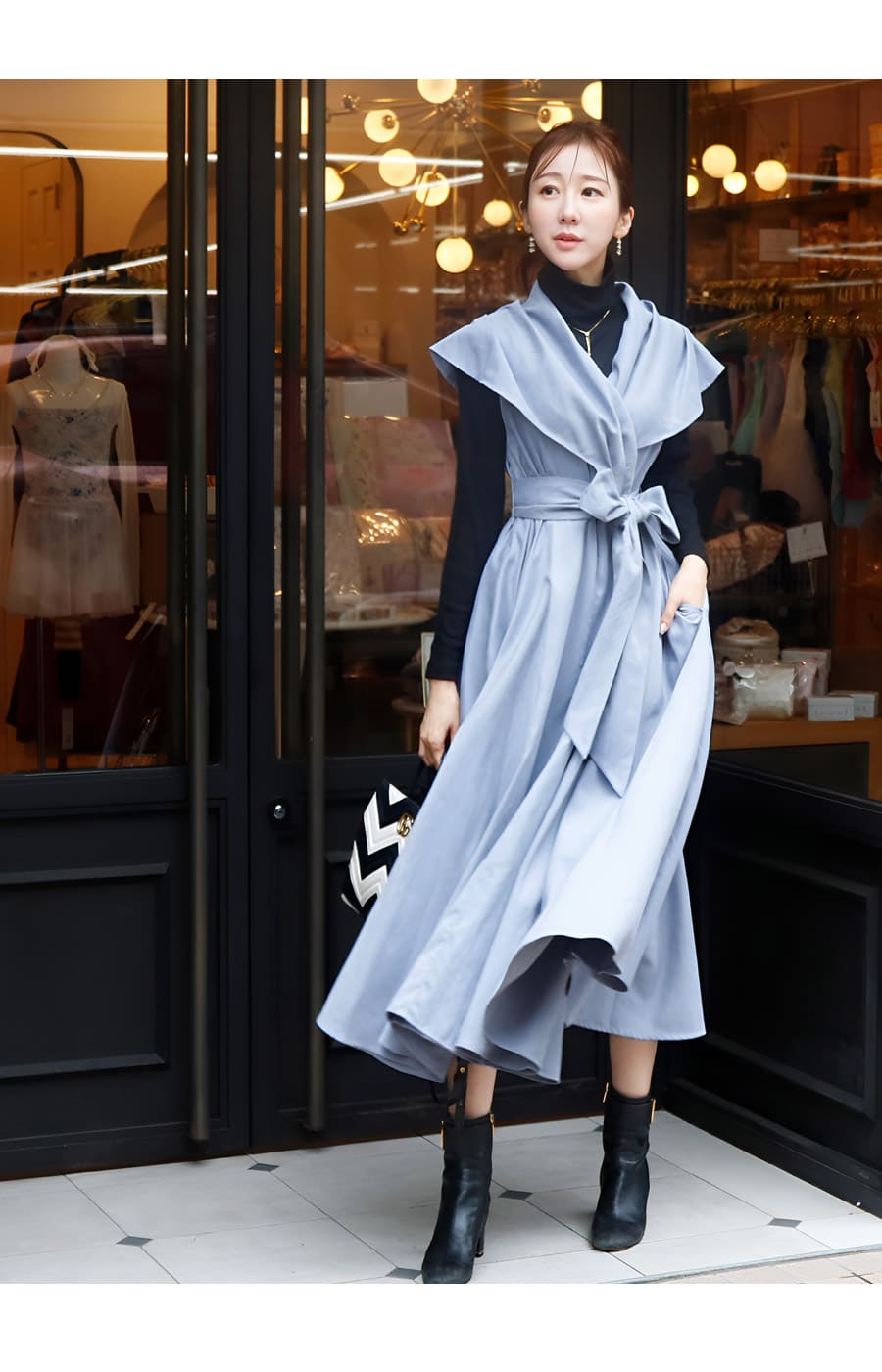 マタニティ 服 授乳服 オードリー・ショールカラーワンピース（カシュクールタイプの授乳口）【6526312】の画像