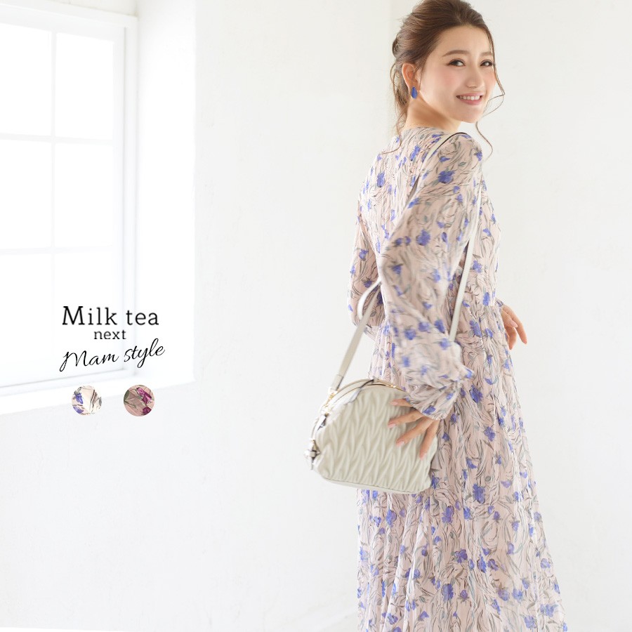 Milk tea next カトレア 長袖 裏地付き レディース ワンピース