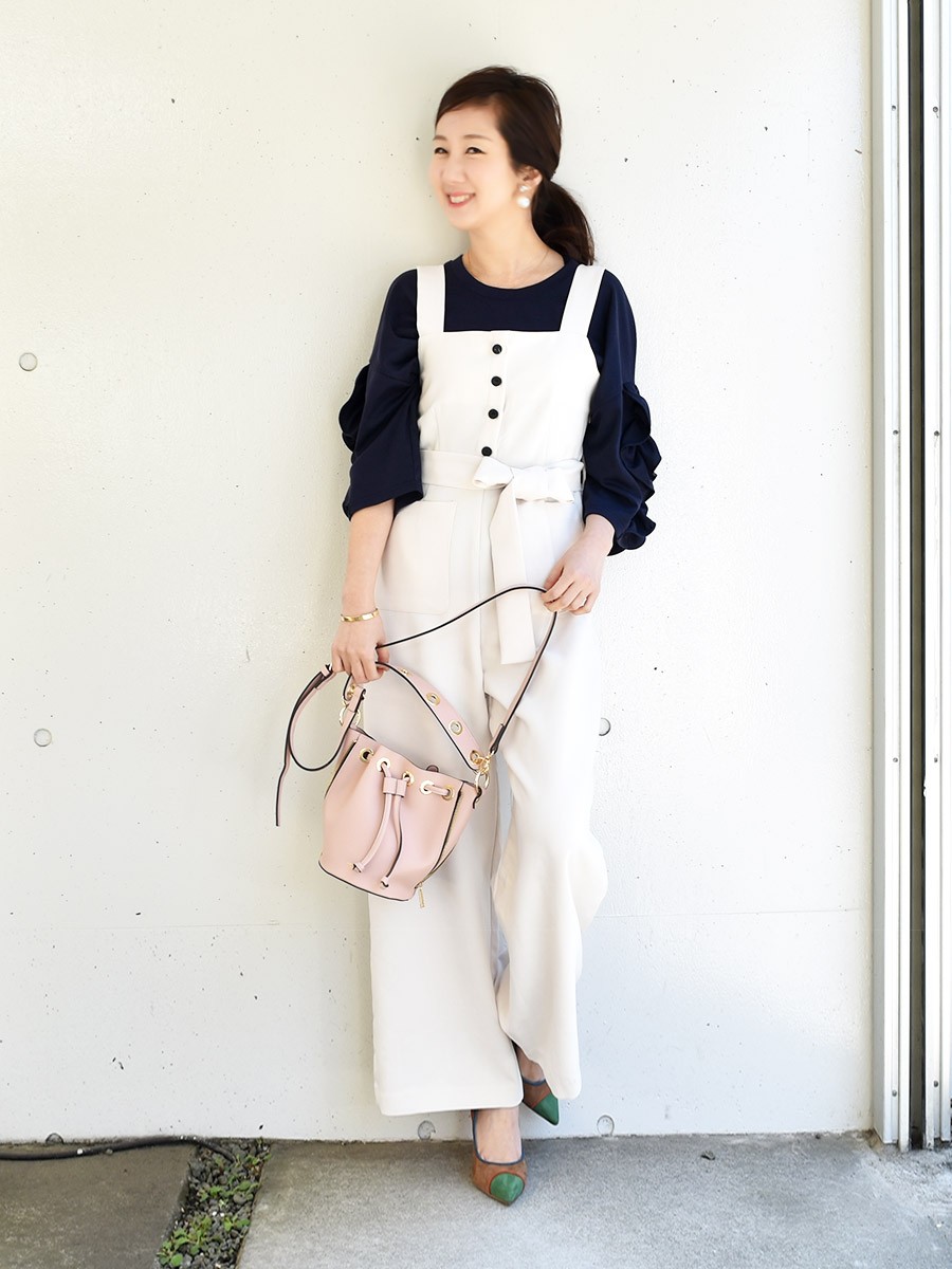Milk tea next ハイウエスト・サマーサロペットワイドパンツ 大きい