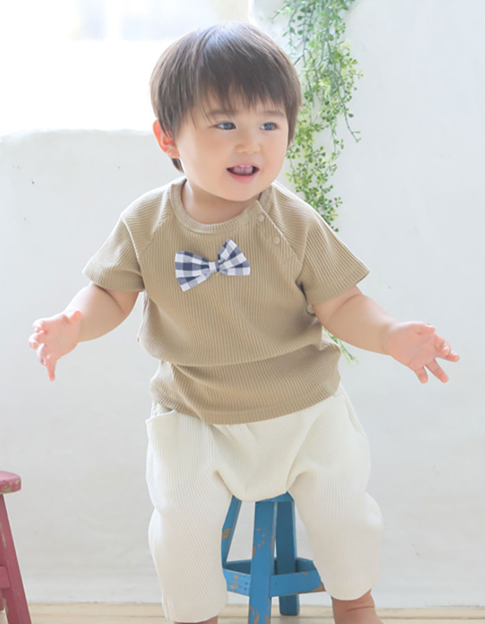 お着換え簡単！保育園企画・半袖蝶ネクタイリブTシャツ