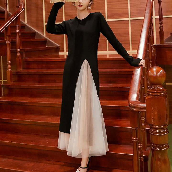 トップス スカート セットアップ ロングスカート フレアスカート チュールスカート ミモレ ミモレ丈 ロング ロング丈 袖あり 長袖 クルーネック フレア スリム