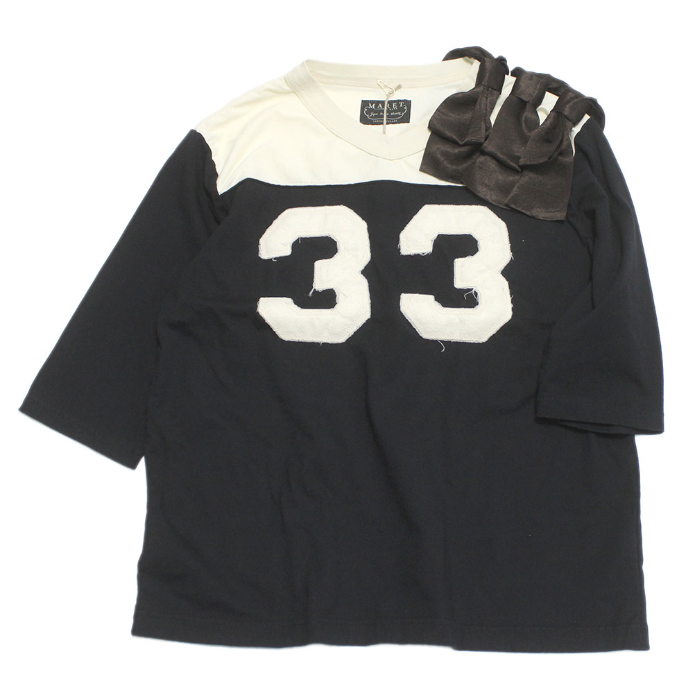 セール 「20%OFF」 売れ筋商品|||長袖Tシャツ "MARET マレ" 天竺オペラカーテンリボンT(7分袖) ブラック(2) セール 「30%OFF」 長袖Tシャツ 