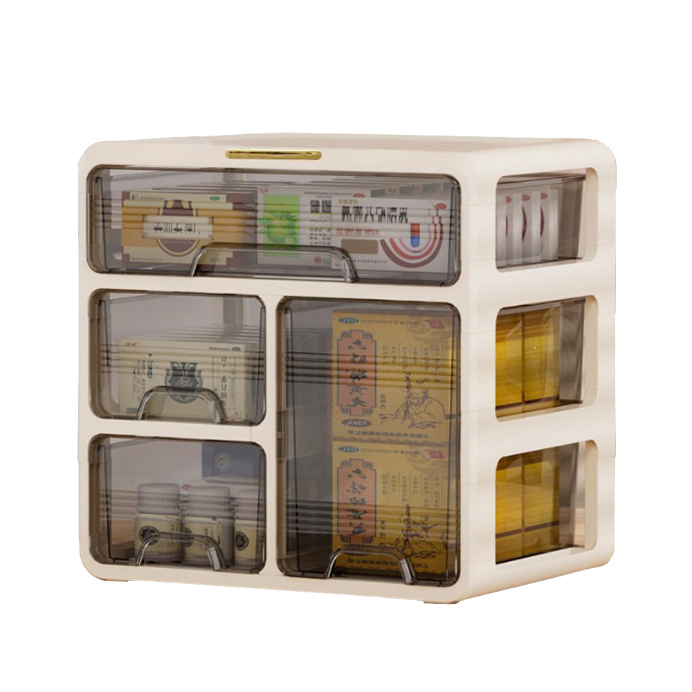 卓上収納 卓上チェスト 引き出し収納 小物入れ A4サイズ収納可能 デスクトップ収納 幅33.5cm×高さ32.5cm×奥行き23.5cm (アイボリー / グリーン） |  | 01