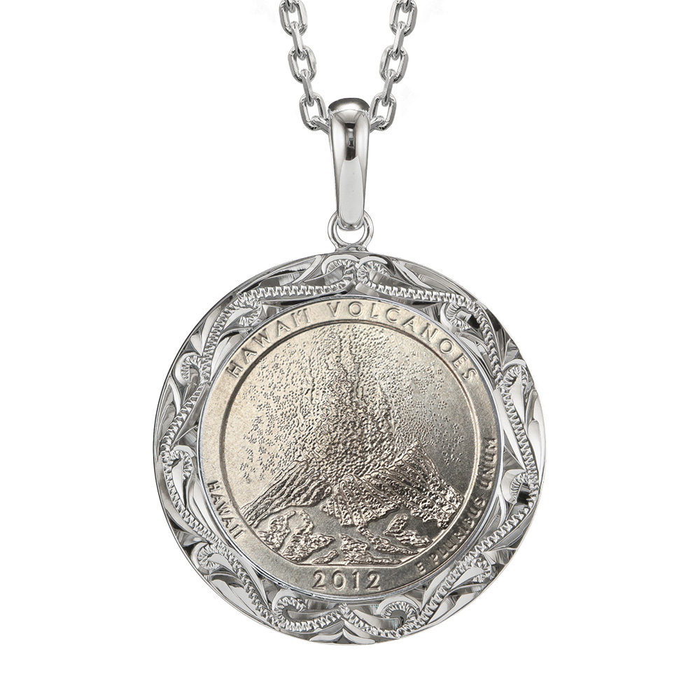 ハワイアンジュエリー シルバー彫刻メダルネックレス BY THE SEA ハワイアンジュエリー メンズ ネックレス 刻印無料 誕生石