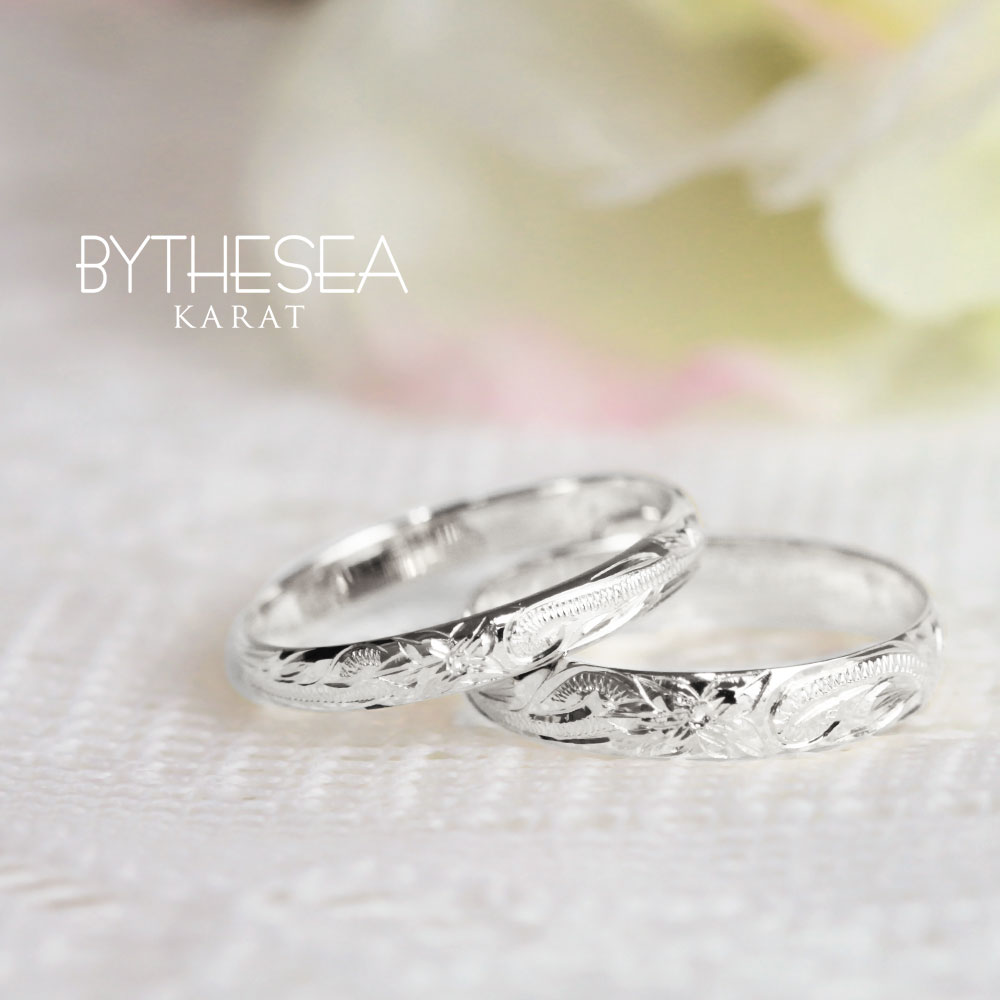 ハワイアンジュエリー ペアリング 指輪 刻印無料 K14ホワイトゴールド