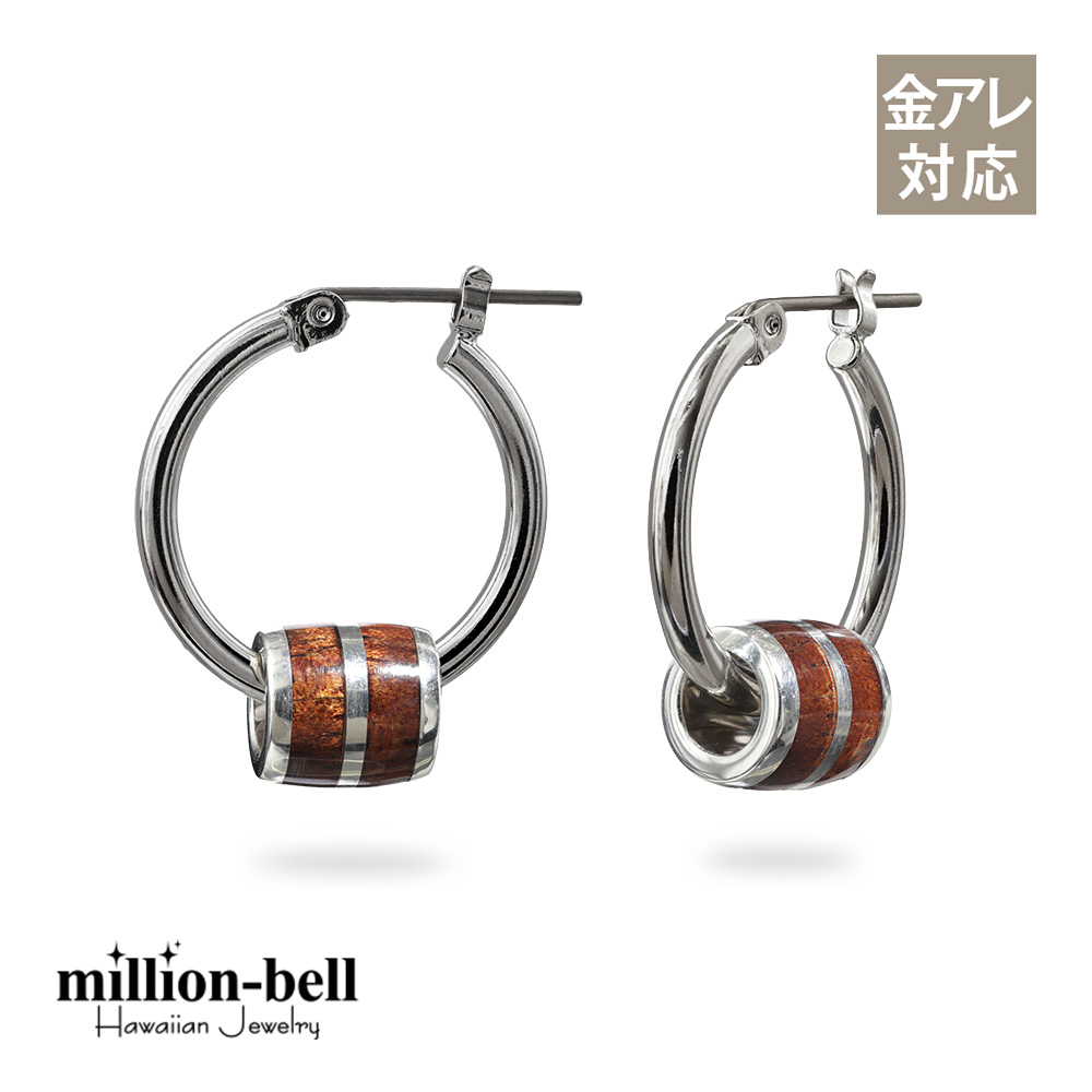 ハワイアンジュエリー コアウッドバレル フープピアス 幅20mm  金属アレルギー対応 純チタンポスト HE-SWP1005