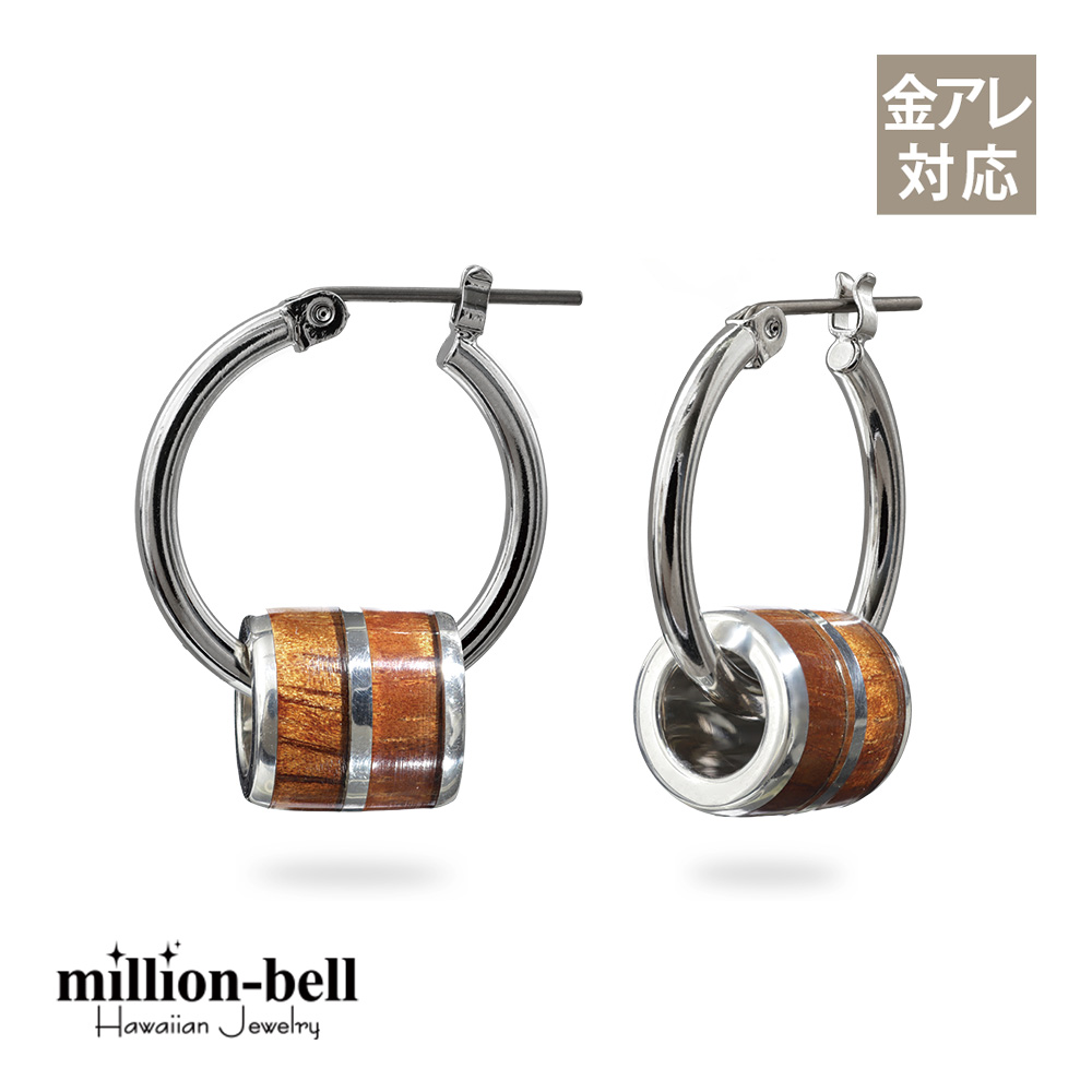 ハワイアンジュエリー コアウッドバレル フープピアス 幅20mm  金属アレルギー対応 純チタンポスト HE-SWP1006