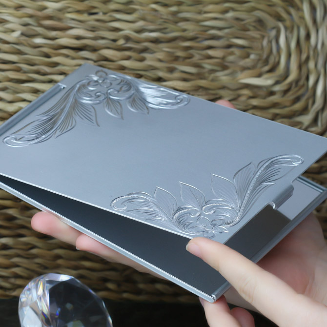 手鏡 コンパクトミラー 刻印無料 アルミニウム ハワイアン手彫り