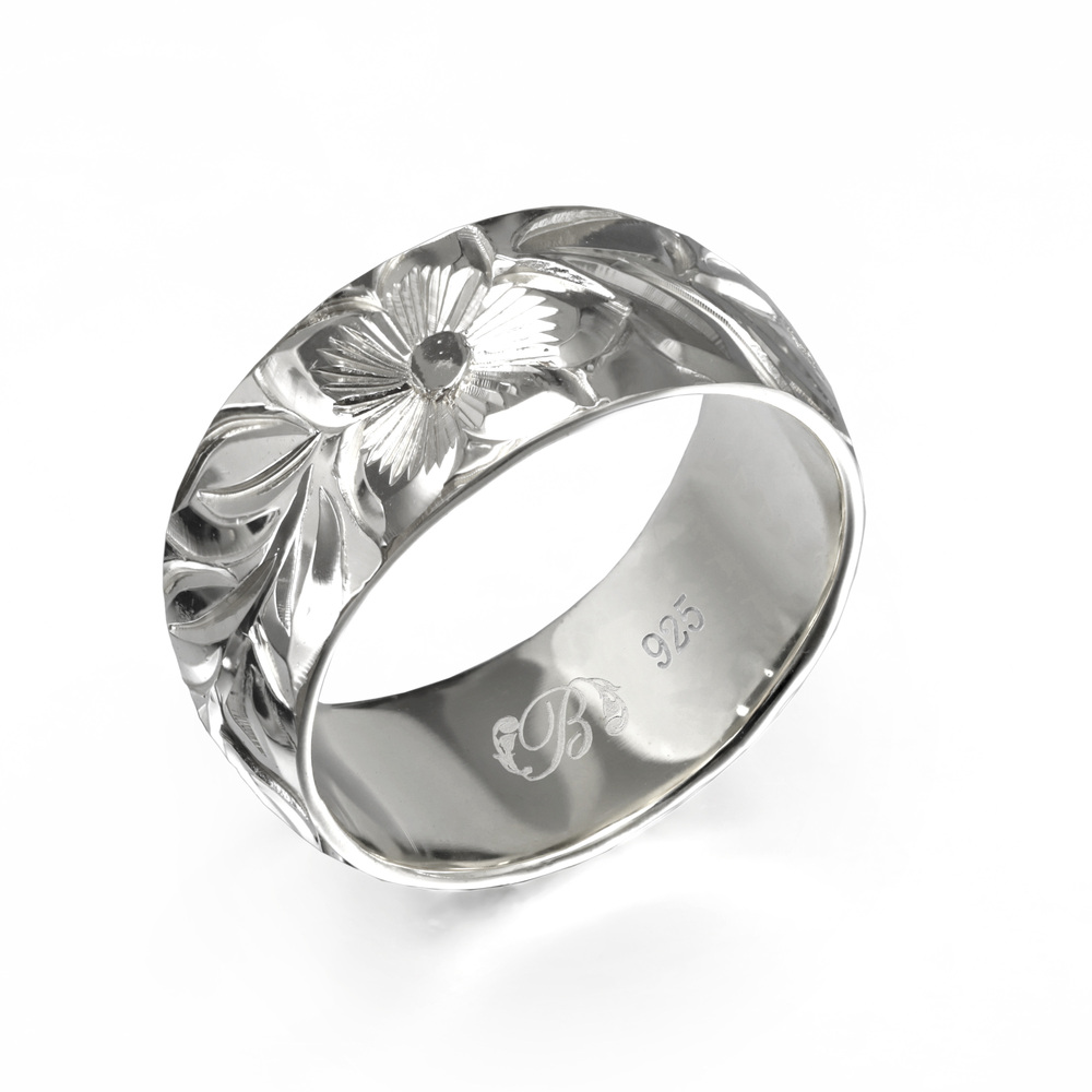 ハワイアンジュエリー オーダーメイド リング 指輪 リング 幅8mm 厚み1.5mm バレル シルバー925 マイレリーフ ノーエッジ SB8B-E15