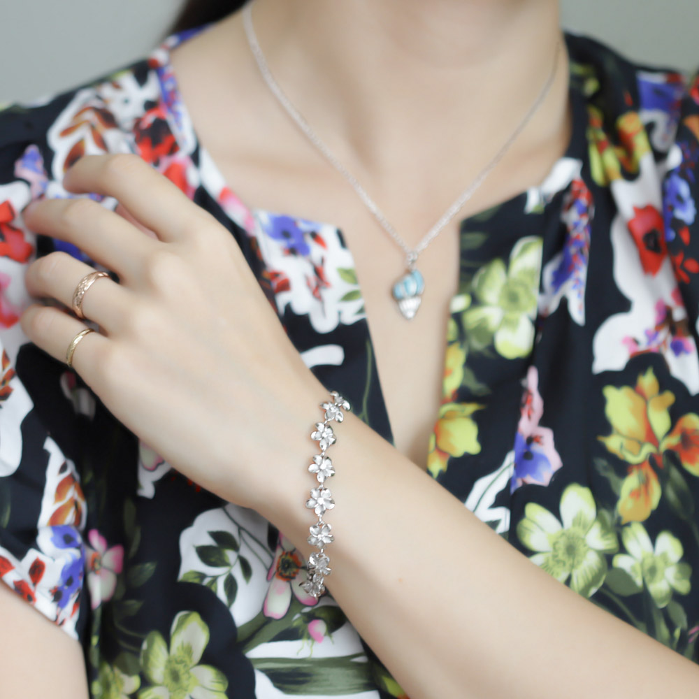 ハワイアンジュエリー SILVER925 ブレスレット プルメイリア彫刻 ハワイアンジュエリー ブレスレット レディース シルバー925