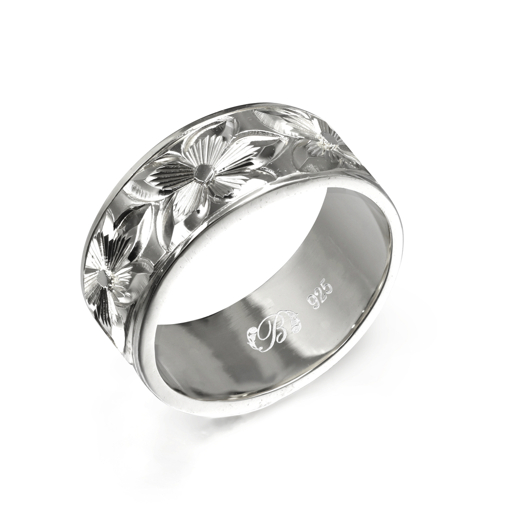 ハワイアンジュエリー オーダーメイド リング 指輪 リング 幅8mm 厚み1.5mm フラット シルバー925 プルメリア プレーン SF8D-B15